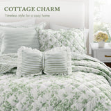 Vintage Inspired Floral Microfiber Quilt Set, Green
