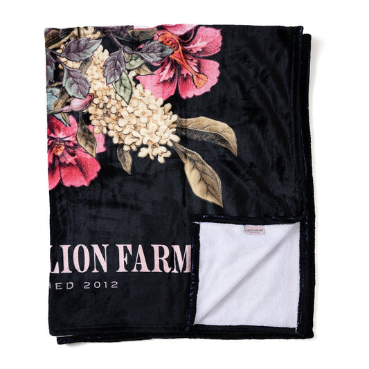 Black Floral Bouquet Throw Blanket with Holder