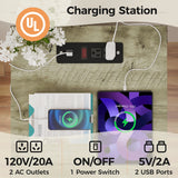 Nightstand with Charging Station Wooden Rustic 2 Count