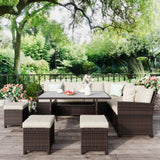 7 Piece High Curved Back Outdoor Dining Sectional Sofa