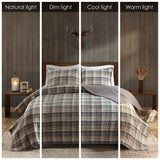 3 Piece Tan Plaid Cottage Cotton Oversized Quilt Mini Set