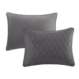3 Piece Split Corner Pleated Quilted Bedspread, Dark Grey