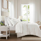 Crinkle Textured Cotton Gauze Embroidered Quilt Set, White