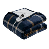 Plaid Shepra Velvety Heated Throw, Navy