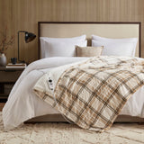 Plaid Velvety Shepra Heated Throw, Tan