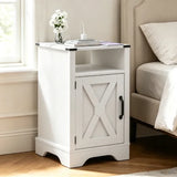Farmhouse Nightstand, White End Table with Charging Station