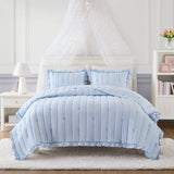 Soft Bow Embroidered Quilt Mini Set, Blue