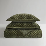 Soft Velvet Cross Stitch Coverlet Set with Shams, Green