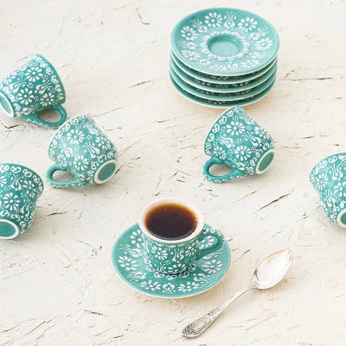 Handmade Green Espresso Cup & Saucer – Turkish Ceramic
