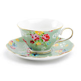 Green Shabby Rose 7oz Porcelain Tea Cup Set