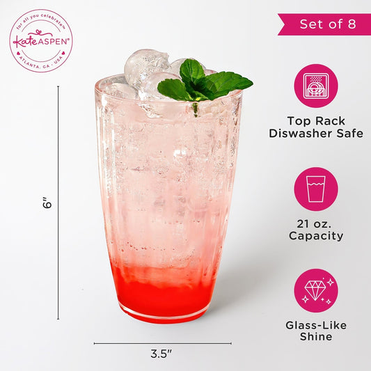 21 oz Clear Ribbed Acrylic Cups Set of 8