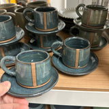 Handmade Ceramic Espresso Cup & Saucer Set - Blue Green