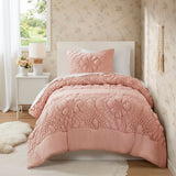 Puffy Floral Patterned Comforter Set, Pink