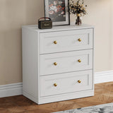 3 Drawer Nightstand, Large Bedside Table with Golden Round