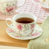 Pink Camellia Scallop Porcelain Tea Cup Set