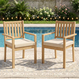 2-Piece All Weather Acacia Wood Outdoor Dining Chairs with Weather-Resistant Cushions
