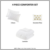 Gold Metallic Printed Plush Comforter Set, White