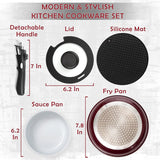 Moss & Stone 5-Piece Burgundy Stackable Cookware Set