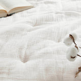 Crinkle Textured Cotton Gauze Embroidered Quilt Set, White