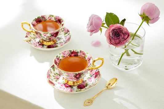 Pink Rose Gold Bone China Tea Cup & Saucer