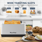 Plum Chef 4-Slice Stainless Steel Toaster with 1.5 Inch Extra Wide Slots, 6 Browning Settings for Bread, Bagel, Muffin Waffle, Defrost and Reheat Functions, Removable Crumb Tray, Compact Design