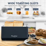 Plum Chef 4-Slice Toaster, Extra Wide Long Slot Toaster with Warming Rack, 6 Browning Settings, Bagel/Defrost/Reheat Functions, Removable Crumb Tray, Stainless Steel Housing 1350W, Matte Blue
