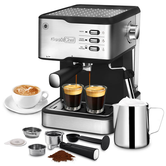 【USED】 Coffee Espresso Machine,20 BarPump Pressure Espresso and Cappuccino latte Maker with Milk Frother Steam Wand, 1.45L WaterTank,950W,Complimentary ESE Filter