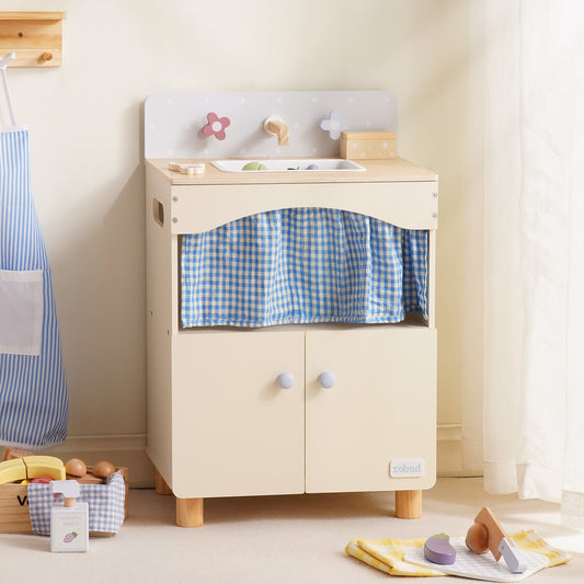 ROBUD Toy Kitchen Cabinet with Realistic Sink and Faucet
