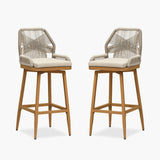 PURPLE LEAF Outdoor Swivel Bar Stools Set of 2 Patio 360° Rotating All-Weather Wicker Stools with Back and Cushion for Outside Backyard Kitchen Bistro Garden Bar