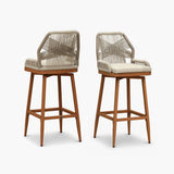 PURPLE LEAF Outdoor Swivel Bar Stools Set of 2 Patio 360° Rotating All-Weather Wicker Stools with Back and Cushion for Outside Backyard Kitchen Bistro Garden Bar