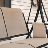 PURPLE LEAF Porch Swing with Adjustable Tilt Canopy Patio Swing with Stand and Meatl Steel Frame All-Weather Outdoor Swing Chair Seat Space-Saving for Backyard Garden Deck