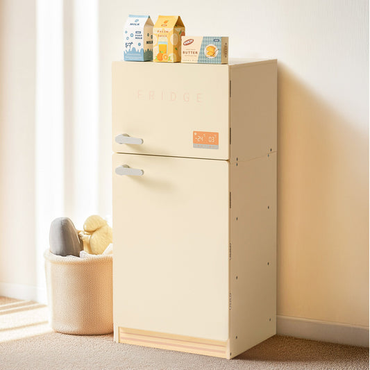 ROBUD Wooden Kids Play Kitchen Fridge Creamy