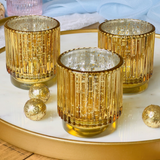 Ribbed Gold Glass Votive Candle Holder Set of 6