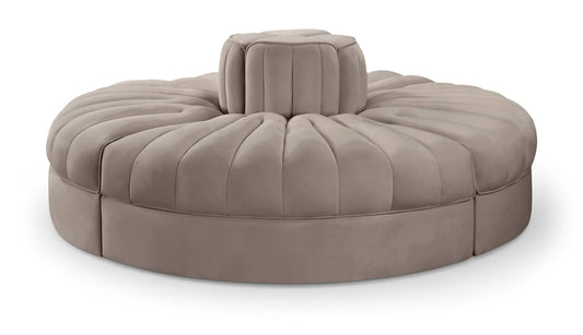 Rummi - Round Velvet Performance Fabric Upholstered 4 Piece Modular Sofa