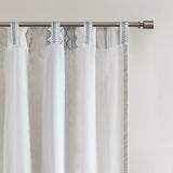 Cotton Printed Curtain Panel 50x108", White/Navy