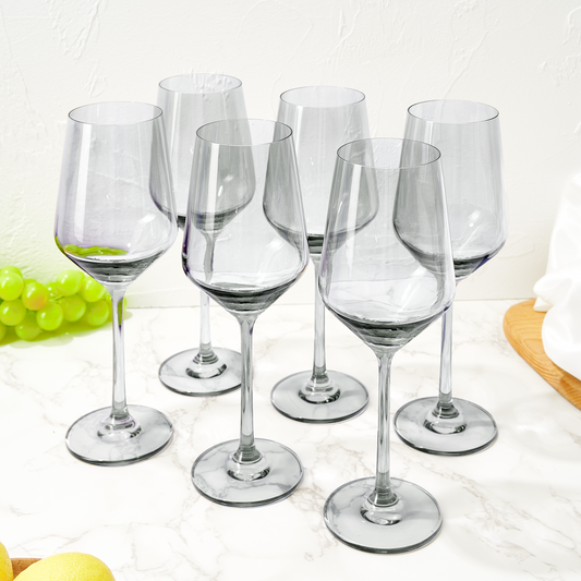 Colored Wine Glass Set, 12oz Glasses Set of 6 (Smoke Grey)