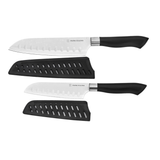 2 Piece Santoku Knife Set with Matching Blade Guards, Black