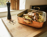 Mauviel Copper Roasting Pan With Rack, Brass Handles, 13.7 x 9.8-In