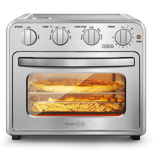 【USED】 16QT Air Fryer Toaster Oven, Convection Air Fryer Toaster Countertop Oven, with Bake, Toast, Broil and Warm Functions, Stainless Steel Electric Hot Oven Combo for Healthy Meals