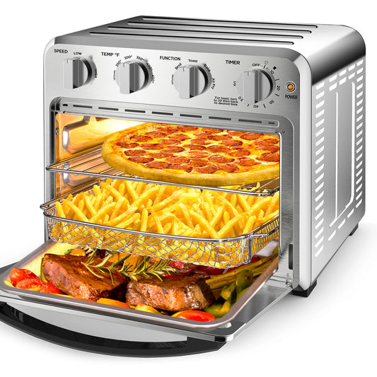 【USED】 16QT Air Fryer Toaster Oven, Convection Air Fryer Toaster Countertop Oven, with Bake, Toast, Broil and Warm Functions, Stainless Steel Electric Hot Oven Combo for Healthy Meals