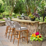 PURPLE LEAF Outdoor Bar Stools Wicker Rattan Bar Stools with Back Aluminum Outside Garden Patio Bar Chairs