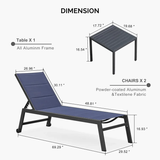 PURPLE LEAF Outdoor Aluminum Chaise Lounge with Wheels and Side Table for Outdoor Backyard Poolside