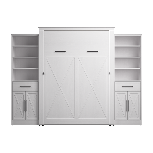 Queen Murphy Bed and Closet Organizers with Doors and Drawers (119W) | KWS099WT