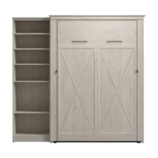 Murphy Bed with Storage Tower Linen White Oak, Full Size