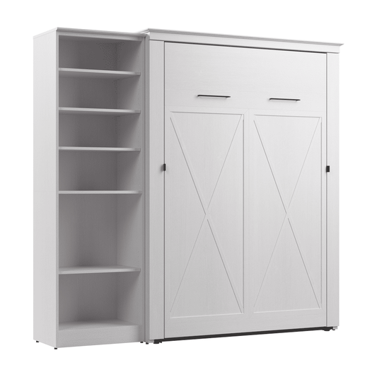 Murphy Bed with Storage Tower Pure White Oak, Full Size