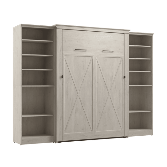Murphy Bed with Storage Towers Line White Oak, Full Size