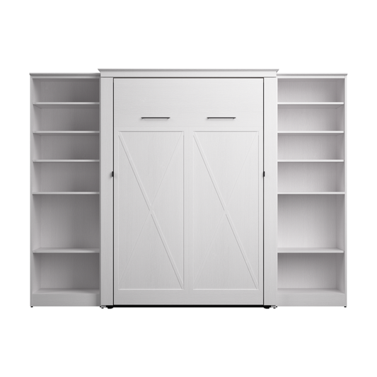 Murphy Bed with Storage Towers Pure White Oak, Full Size