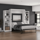 Murphy Bed with Storage Towers Pure White Oak, Queen Size