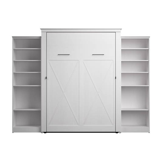 Murphy Bed with Storage Towers Pure White Oak, Queen Size