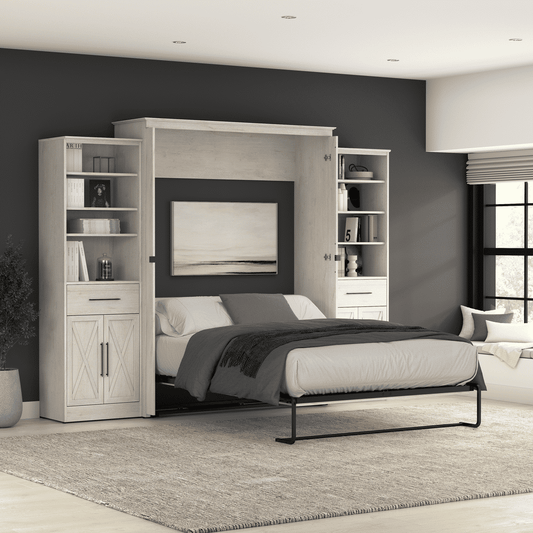 Queen Murphy Bed and Closet Organizers with Doors and Drawers (119W) | KWS099LW